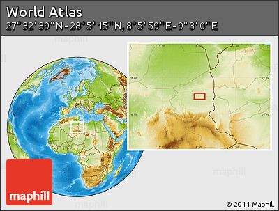 Physical Location Map of the Area around 27° 48' 57" N, 8° 34' 29" E