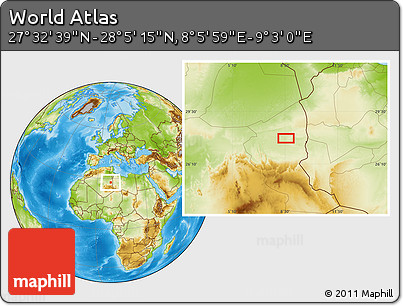 Physical Location Map of the Area around 27° 48' 57" N, 8° 34' 29" E