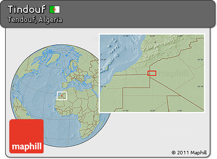 Savanna Style Location Map of Tindouf, hill shading