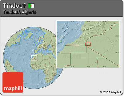 Savanna Style Location Map of Tindouf, hill shading