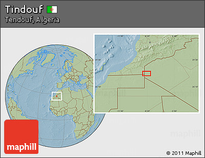 Savanna Style Location Map of Tindouf, hill shading