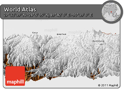 Physical Panoramic Map of the Area around 27° 48' 57" N, 90° 10' 30" E