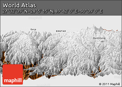 Physical Panoramic Map of the Area around 27° 48' 57" N, 90° 10' 30" E