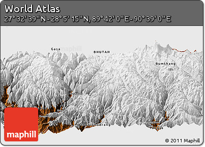 Physical Panoramic Map of the Area around 27° 48' 57" N, 90° 10' 30" E