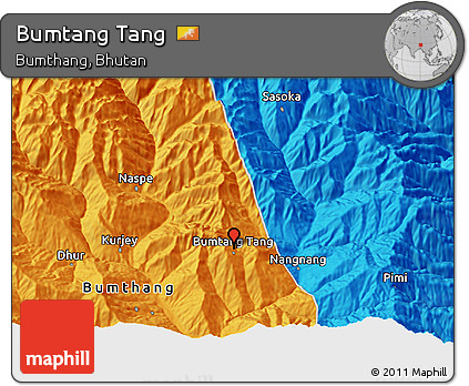 Political 3D Map of Bumtang Tang
