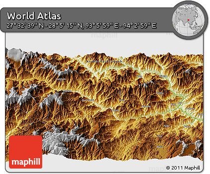 Physical 3D Map of the Area around 27° 48' 57" N, 93° 34' 29" E