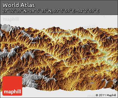 Physical 3D Map of the Area around 27° 48' 57" N, 93° 34' 29" E