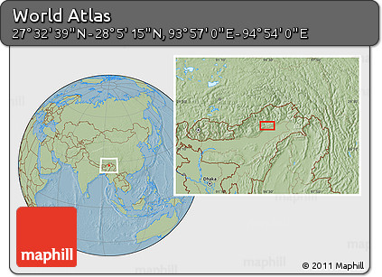 Savanna Style Location Map of the Area around 27° 48' 57" N, 94° 25' 30" E, hill shading