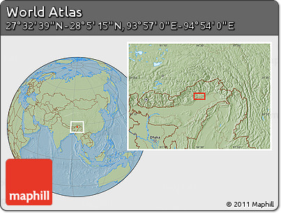 Savanna Style Location Map of the Area around 27° 48' 57" N, 94° 25' 30" E, hill shading