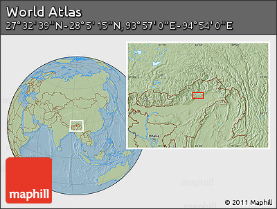 Savanna Style Location Map of the Area around 27° 48' 57" N, 94° 25' 30" E, hill shading