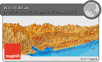 Political Panoramic Map of the Area around 27° 48' 57" N, 94° 25' 30" E