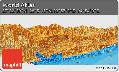 Political Panoramic Map of the Area around 27° 48' 57" N, 94° 25' 30" E