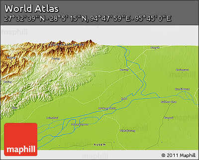 Physical 3D Map of the Area around 27° 48' 57" N, 95° 16' 30" E