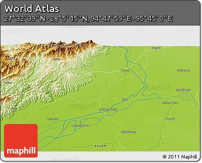 Physical 3D Map of the Area around 27° 48' 57" N, 95° 16' 30" E