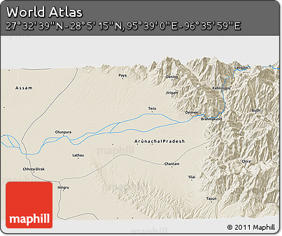 Shaded Relief 3D Map of the Area around 27° 48' 57" N, 96° 7' 30" E