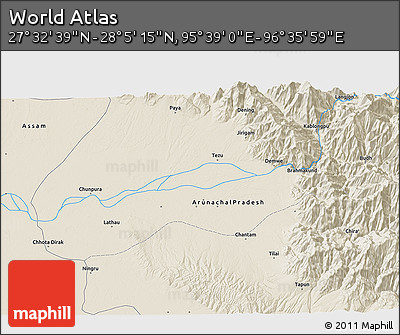 Shaded Relief 3D Map of the Area around 27° 48' 57" N, 96° 7' 30" E