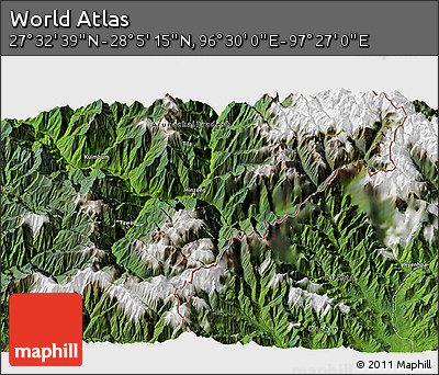 Satellite 3D Map of the Area around 27° 48' 57" N, 96° 58' 29" E