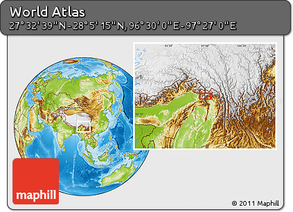 Physical Location Map of the Area around 27° 48' 57" N, 96° 58' 29" E