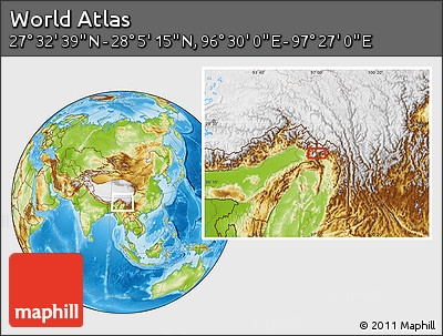 Physical Location Map of the Area around 27° 48' 57" N, 96° 58' 29" E
