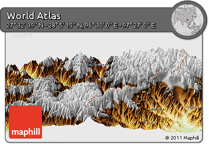 Physical Panoramic Map of the Area around 27° 48' 57" N, 96° 58' 29" E