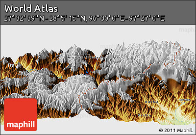 Physical Panoramic Map of the Area around 27° 48' 57" N, 96° 58' 29" E