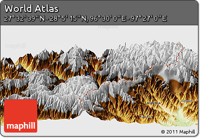 Physical Panoramic Map of the Area around 27° 48' 57" N, 96° 58' 29" E