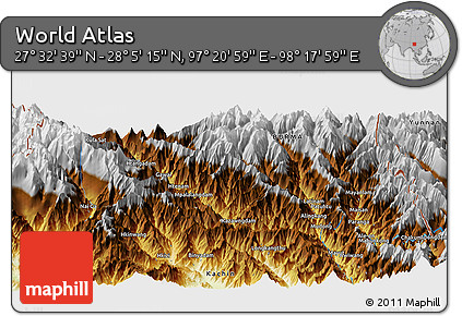 Physical Panoramic Map of the Area around 27° 48' 57" N, 97° 49' 29" E
