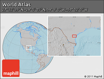 Gray Location Map of the Area around 27° 48' 57" N, 97° 40' 30" W, hill shading