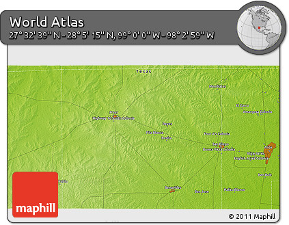 Physical 3D Map of the Area around 27° 48' 57" N, 98° 31' 30" W