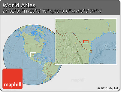 Savanna Style Location Map of the Area around 27° 48' 57" N, 98° 31' 30" W, hill shading