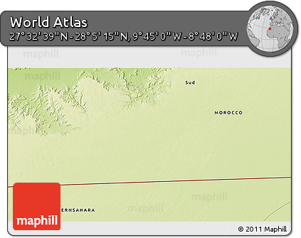 Physical 3D Map of the Area around 27° 48' 57" N, 9° 16' 30" W