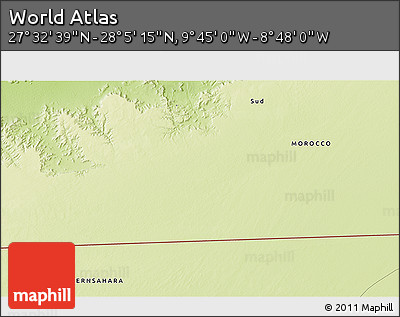 Physical 3D Map of the Area around 27° 48' 57" N, 9° 16' 30" W