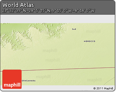 Physical 3D Map of the Area around 27° 48' 57" N, 9° 16' 30" W