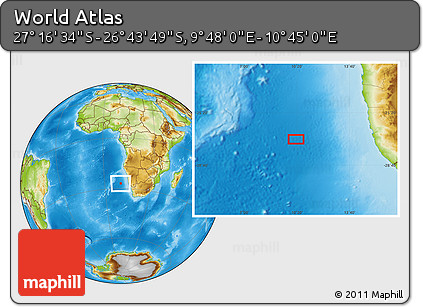Physical Location Map of the Area around 27° 0' 12" S, 10° 16' 30" E