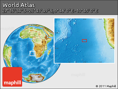 Physical Location Map of the Area around 27° 0' 12" S, 10° 16' 30" E
