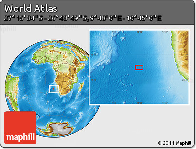 Physical Location Map of the Area around 27° 0' 12" S, 10° 16' 30" E
