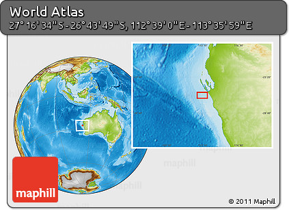 Physical Location Map of the Area around 27° 0' 12" S, 113° 7' 30" E