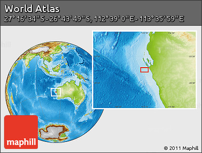 Physical Location Map of the Area around 27° 0' 12" S, 113° 7' 30" E