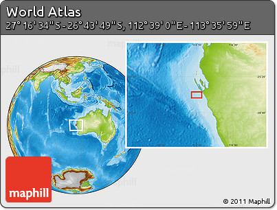 Physical Location Map of the Area around 27° 0' 12" S, 113° 7' 30" E