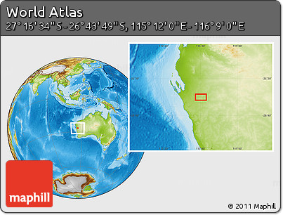Physical Location Map of the Area around 27° 0' 12" S, 115° 40' 30" E
