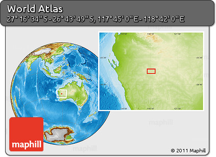 Physical Location Map of the Area around 27° 0' 12" S, 118° 13' 29" E