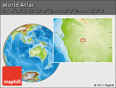 Physical Location Map of the Area around 27° 0' 12" S, 118° 13' 29" E