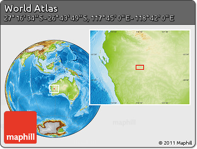 Physical Location Map of the Area around 27° 0' 12" S, 118° 13' 29" E