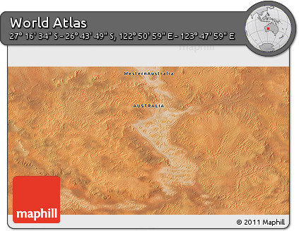 Satellite 3D Map of the Area around 27° 0' 12" S, 123° 19' 29" E