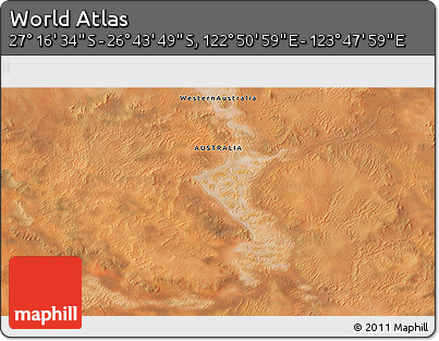 Satellite 3D Map of the Area around 27° 0' 12" S, 123° 19' 29" E