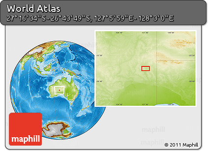Physical Location Map of the Area around 27° 0' 12" S, 127° 34' 30" E