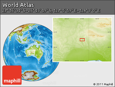Physical Location Map of the Area around 27° 0' 12" S, 127° 34' 30" E