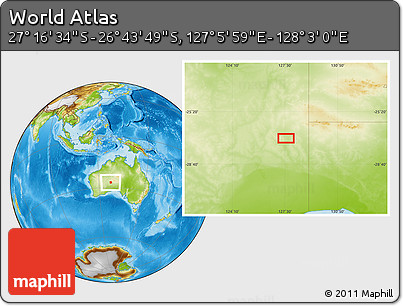 Physical Location Map of the Area around 27° 0' 12" S, 127° 34' 30" E