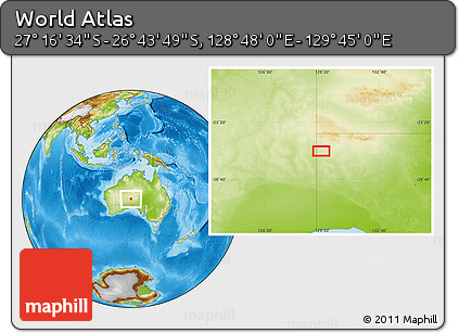Physical Location Map of the Area around 27° 0' 12" S, 129° 16' 30" E