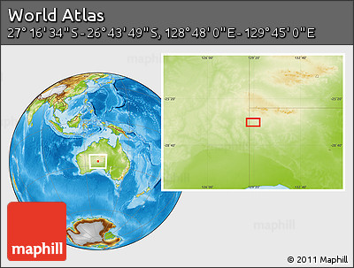 Physical Location Map of the Area around 27° 0' 12" S, 129° 16' 30" E